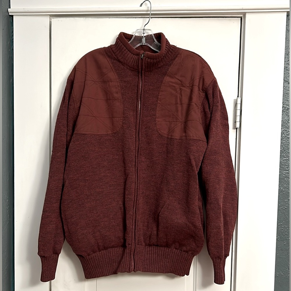 Mens Orvis Sweater Jacket Full Zip Lined 100% Wool Brick Red Size Medium